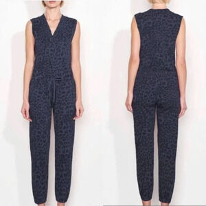 Sundry Blue Gray Animal Print Cotton Blend Elastic Waist Leg Hem Jumpsuit Sz 3